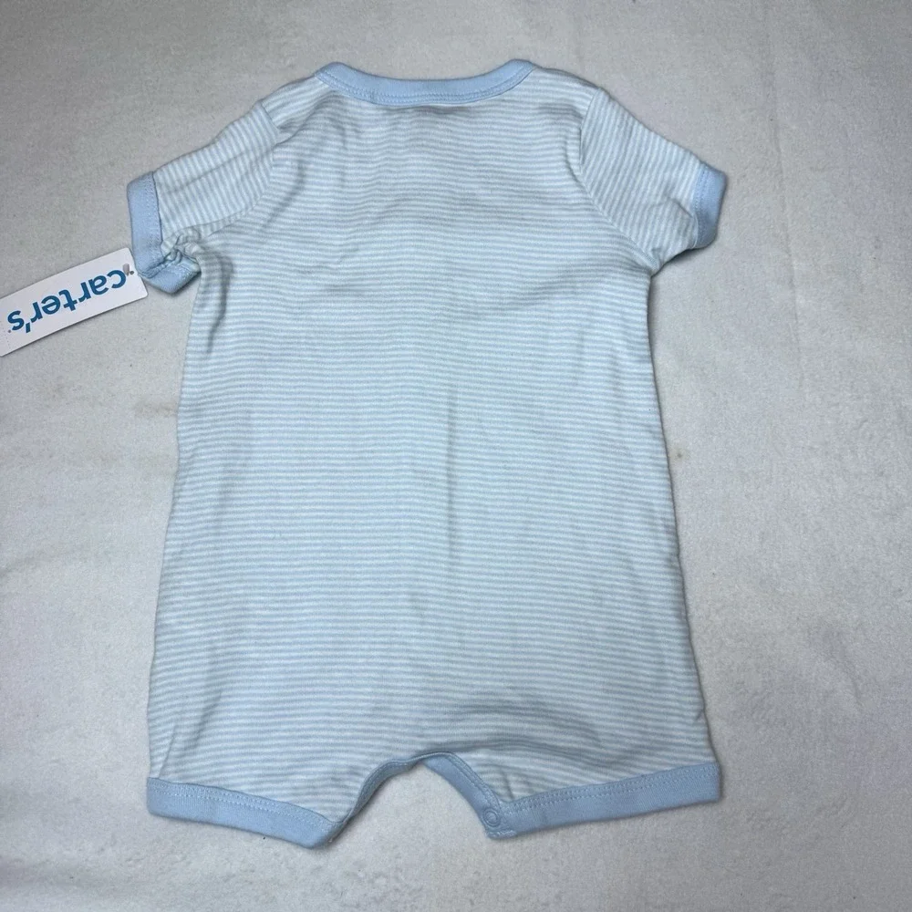 New‎ Carters Rhino Baby Romper 6 Months Blue Striped One Piece Rhinoceros Cotton
